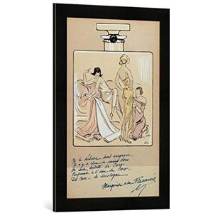 Ingelijste foto van Sem ""Caricature of Coco Chanel (1883-1971) in a bottle of Chanel No.5, from 'Le Nouvel Monde', 1923"", kunstdruk in hoogwaardige handgemaakte fotolijst, 40x60 cm, mat zwart