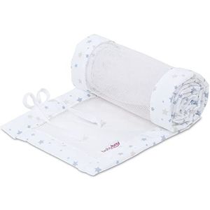 babybay Nestje Mesh Piqué/bedomranding voor bijzetbed/stootbescherming voor babybed, geschikt voor model origineel, wit sterrenmix zand/azuurblauw