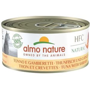 Almo Nature - HFC Natural met tonijn en garnalen - natvoer voor volwassen katten: 24 blikjes van 150 g