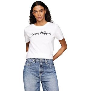 Tommy Hilfiger Dames Regular Fit T-shirt met ronde hals en korte mouwen, Wit (Th Optisch Wit), XXS