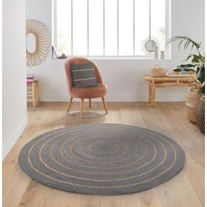 Atout Ciel Rond vloerkleed van gevlochten katoen, gestreept, jute-effect, grijs, 80 cm