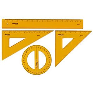 Aristo AR22509 Geometrie Contrast Set (45° driehoek, 60° driehoek, volledige cirkel-gradenboog, liniaal 30 cm, inktranden en facetten, kunststof) contrasthoogte oranje