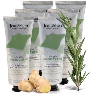 Jean & Len Sehr Geile Handcreme Rosemary & Ginger, mit Urea, Handpflege für trockene & rissige Hände, spendet Feuchtigkeit & pflegt intensiv, ohne Parabene & Silikone, Handcreme Set, vegan, 6 x 75 ml