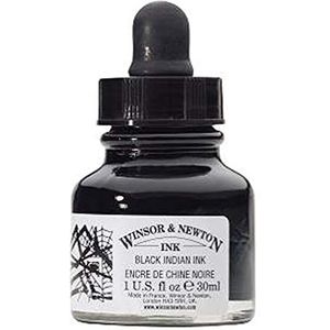 Winsor & Newton 1011030 Drawink Ink - tekeninkt voor kalligrafen, illustratoren, grafici, kunstenaars - waterbestendige kleuren, uitstekende transparantie - 30ml Pipetflesje, Zwarte druppeldop