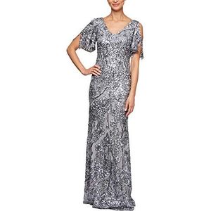Alex Evenings lange jurk voor dames, stretch, sequin bodice empire waist, lange jurk voor speciale gelegenheden, zilver, 38 Petite