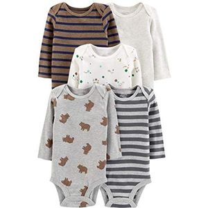 Simple Joys by Carter's Baby Boys' 5-Pack Long-Sleeve Bodysuit, Bear/Forest Animals/Stripe, 24 Months