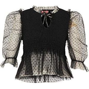 IMMY Gesmokte blouse voor dames, zwart, M