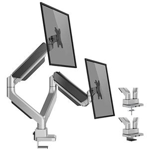 WORLDLIFT 17 tot 35 inch ultrabrede pc-monitorstandaard met 2 schermen, arm voor pc-monitor met gasveer, volledig bewegende pc-monitor arm met een gewicht tot 15 kg