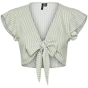 Pieces Vmmymilo Sl Crop Tie Top Wvn Ga voor dames, Reseda/Stripes: sneeuwwit, L