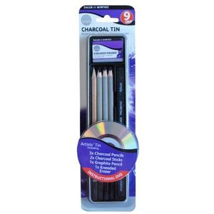 Daler Rowney 649100120 - Simply Pencil Charcoal Tin Set, 9 stuks