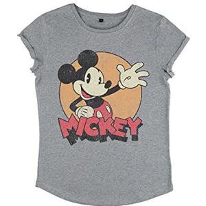 Disney Classics Dames Mickey Classic Trid and True Organic Rolled Sleeve T-Shirt, Melange Grey, M, grijs (melange grey), M