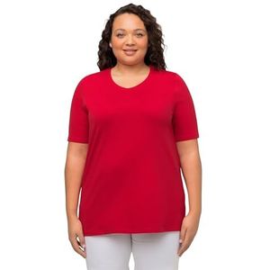 Ulla Popken Dames, A-lijn, V-hals, korte mouwen T-shirt, Riot Red, 58/60