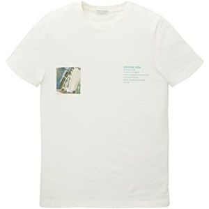 TOM TAILOR T-shirt voor jongens met fotoprint en opschrift, 12906 - Wool White, 152 cm