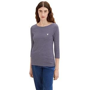 TOM TAILOR Dames T-shirt 1035382, 31286 - Navy Offwhite Thin Stripe, XXS