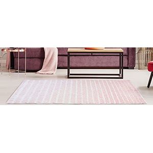 Intempora tapijt voor woonkamer, slaapkamer, shaggy, roze, geometrisch patroon, lange borstelharen, 150 x 200 cm
