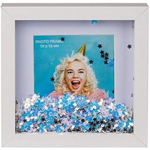 Out of the blue houten lijst wit, Blue Flower Glitter, 16 x 16 cm