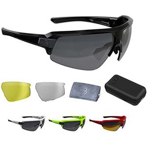 BBB Fietsen Sportbril met 3 verwisselbare lenzen lichtgewicht zonnebril UV-bescherming half frame voor fietsen mannen vrouwen - glanzend zwart - Impulse BSG-62
