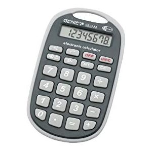 Genie 982 AM 8-cijferige rekenmachine (bevestigingsoog; batterijpower; robuust ontwerp) grijs