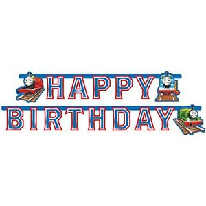 Amscan 552163 Partyketting Happy Birthday Thomas en zijn vrienden, papier, 184 x 15,5 cm, slinger, hangdecoratie, verjaardag