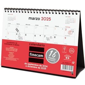 Finocam - Neutrale kalender bureau 16 maanden 2024 2025 maand weergave september 2024 - december 2025 (16 maanden) neutraal Spaans