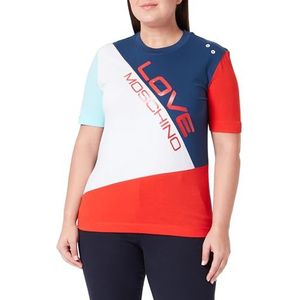 Love Moschino Dames Regular fit Short-Sleeved T-shirt, Wit BLU Turquoise RED, 44, White Blu Turquoise Red, 44