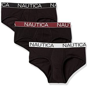 Nautica Heren 3 Pack Katoen Stretch Slip, Zwart - Zwart/Tawny Port/Witte Tailleband, L