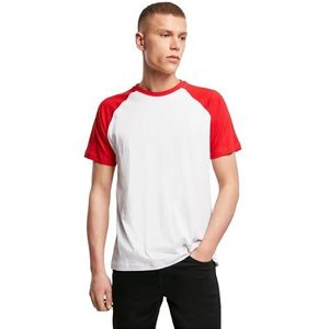 Build Your Brand Heren T-shirt Raglan Contrast Tee, T-shirt met raglanmouwen, ronde hals, regular fit, wit/rood, 5XL