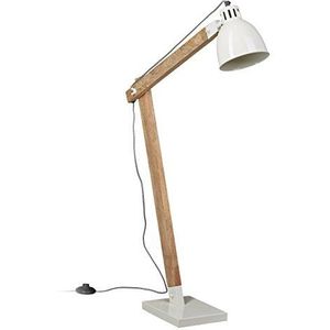 Relaxdays Staande lamp Scandinavisch, vintage design, max. 111 cm hoog, houtlook, plafondschijnwerper, eenvoudig design, wit