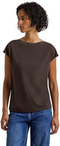 Street One Dames Shirt met U-boot en geribd detail in Bruin, in size: 34