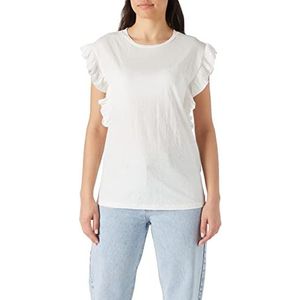 Koton Dames Crew Neck Short Sleeve Frill T-Shirt, Off White (001), M