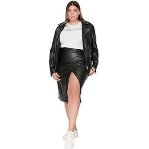 TRENDYOL Vrouw grote maten midi potloodrok potloodrok geweven stof plus-size rok, zwart, 48