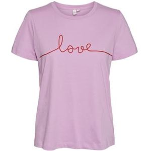 VERO MODA Dames Vmkami S/S O-Neck T-shirt JRS Btq Top, Pastel Lavender/Print: tonado Love, M