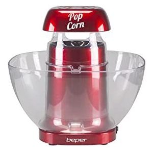 BEPER 90.607 Popcornmachine, hetelucht-popcornmachine met afneembare schaal voor popcorn zonder olie, rood