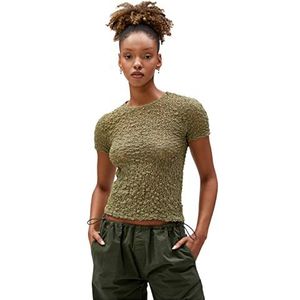 Koton Dames Crew Neck Short Sleeve Slim Fit T-shirt, kaki (854), XS