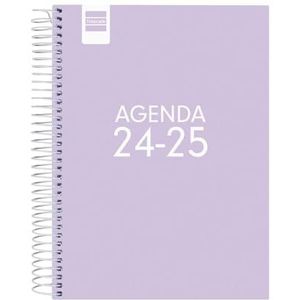 Finocam - Kalender Cool 2024 2025 1 dag pagina september 2024 - juni 2025 (lescurs) + juli en augustus als overzicht paars Spaans
