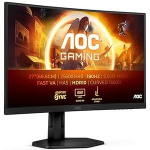 AOC Gaming CQ27G4X - 27 inch QHD gebogen monitor, 180 Hz, 0,5 ms, FreeSync Prem., HDR10 (2560 x 1440, DisplayPort, 2 x HDMI) zwart/grijs