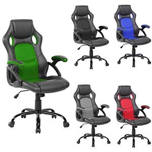 Rebecca Mobili Bureaustoel, fauteuil van nylon synthetisch leer, zwart en groen, ergonomisch ontwerp - afmetingen: 112 x 64 x 70 cm - art. KONING 6211