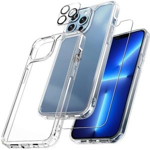 SHATCHI 3 in 1 voor iPhone 15 Pro Max doorzichtig hoesje, 2 stuks privacyschermbeschermer anti-spy gehard glas [niet-vergeling en militaire valverdediging] schokbestendige bumper slim fit