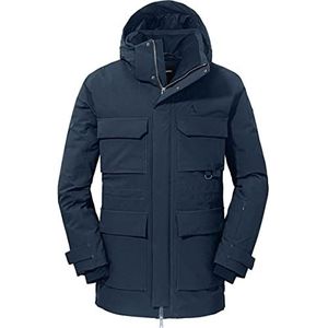 Schöffel Donsparka Ridgeland M, wind- en waterdichte donsparka met RDS-gecertificeerde veren, lichte outdoorjas met warmtekraag en capuchon, marineblauw blazer, 50