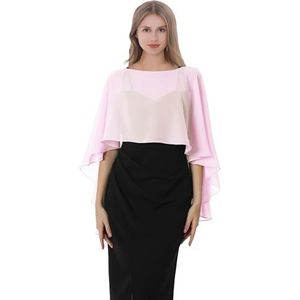 Baoqiya Women's Capelet Shawls and Wraps for Evening Dresses Soft Bridesmaid Shawl Chiffon Cape Wedding Cover Up (Pink)