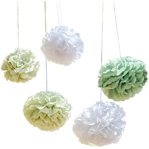 Ginger Ray Witte en groene milieuvriendelijke tissuepapier Pom Pom hangende babydouchedecoraties Pack van 5
