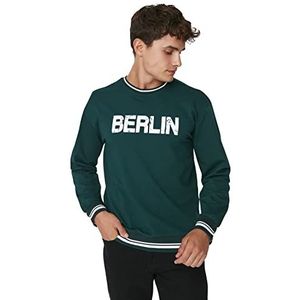 Trendyol Ontspannen sweatshirt met ronde hals en slogan, Emerald Groen, XS