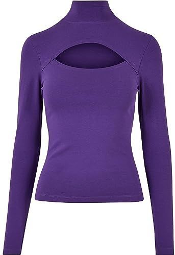Urban Classics Damestop met lange mouwen en cut-out hals en rolkraag, longsleeve top met hoge kraag, maat XS tot 5XL, Realviolet, XS