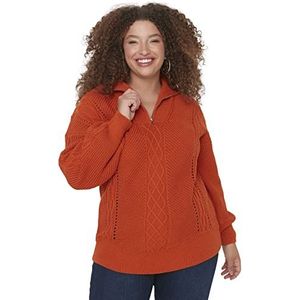 Trendyol Vrouwen staande kraag geometrische patroon ontspannen plus grootte trui sweatshirt, tegel rood, 4XL, Tegel Rood, 4XL
