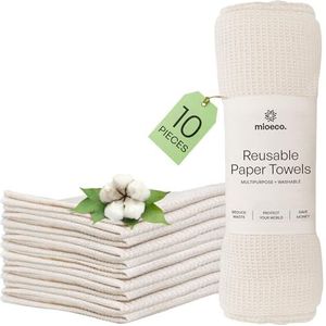 Mioeco 10 Pack Herbruikbare Papieren Handdoeken Wasbaar - Natuurvriendelijke Papieren Handdoeken - Biologisch Katoen Bamboe Alternatief - Dikke, Sterke, Papierloze Keuken Vaatdoeken - Herbruikbare