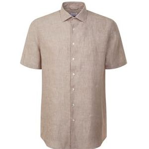 Seidensticker Zakelijk overhemd voor heren, shaped fit, zacht, kent-kraag, korte mouwen, 100% linnen, zand, 45
