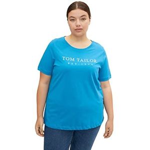 TOM TAILOR Dames Plussize T-shirt met logoprint 1034687, 30095 - Sublime Teal Blue, 44 Grote maten