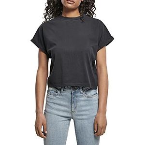 Urban Classics Dames T-Shirt Dames Short Pigment Dye Cut On Sleeve Tee, bovendeel voor vrouwen in vele kleuren, maten XS - 5XL, zwart, XL