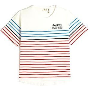 Koton Boys T-shirt katoen korte mouw ronde hals, Red Stripe (05z), 5-6 Jaar