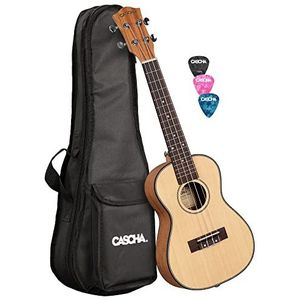 CASCHA Concert Ukelele, massief sparrendeken, Spruce Solid Top, Hawaii gitaarset met aquila-snaren, accessoires en 3 plectrums